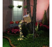 Watering Can Solar Lights Outdoor Garden LED Waterfall Watering Can Art Lights Retro Copper Stake Light Waterproof Hanging Solar Lantern with String Lights for Pathway Patio Yard