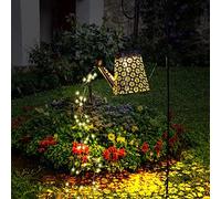 Watering Can Solar Lights Outdoor Garden Ornaments, Solar Powered Fairy 36 LED Waterproof Star Shower Unusual Gardening Lamps for Yard Warm White Garden Décor Copper