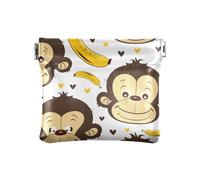 Waterlilies Flowers Leaves Pond Coins Purse Mini Cosmetic Pouch for Purse Pu Leather Coin Holder, Cute Monkey Faces and Bananas, one size, Pattern
