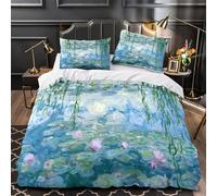 Waterlilies Quilt Cover 3D Design Printed Luxurious 3 Pcs Bedding Set Zipper impressionistlandscape Comforter Cover Super Soft Anti-allergic for Kids Adults Women Teens Youth Girls King（220x240cm）