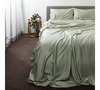 Waterlily 100% Eucalyptus Tencel Lyocell Bedding Set 4 pcs Duvet Cover Flat Sheet Pillowcases Double King Size Vegan Silk Organic Natural Softer than Bamboo Luxury Bed Linen (Sage Green, King)