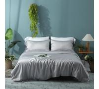 Waterlily 100% Eucalyptus Tencel Lyocell Bedding Set 4 pcs Duvet Cover Flat Sheet Pillowcases Double King Size Vegan Silk Organic Natural Softer than Bamboo Luxury Bed Linen (Silver, Double)