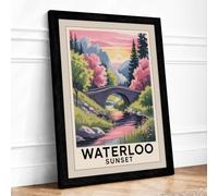 Waterloo at Sunset Vintage Framed Wall Art Print A3 Black | Ready to Hang, Premium Gi Paper, Fade-Resistant Inks, Securely Packaged, UK Made