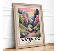 Waterloo at Sunset Vintage Framed Wall Art Print A4 Oak | Ready to Hang, Premium Gi Paper, Fade-Resistant Inks, Securely Packaged, UK Made
