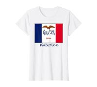 Waterloo Iowa Flag USA Souvenir Value Graphic T-Shirt, Women, White, L