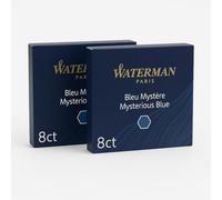 Waterman - 2 X 8 Unwashable Blue-Black Ink Cartridges In Carton Box.