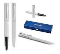 Waterman Allure Engraved Writing Set - Ballpoint Pen & Rollerball Pen Set Personalised - Luxury Writing Instrument Set in Black - Elegant Gift for Men & Women (White C.T.)