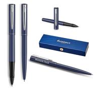 Waterman Allure Engraved Writing Set - Ballpoint Pen & Rollerball Pen Set Personalised - Luxury Writing Instrument Set in Black - Elegant Gift for Men & Women (Blue C.T.)