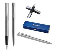 Waterman Allure Writing Set with Engraving - Ballpoint Pen & Fountain Pen Set Personalised - Luxury Writing Instrument Set in Black - Elegant Gift for Men and Women (Stainless Steel)