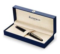 Waterman Carène Black Sea Fountain Pen | High-Gloss Black & 23k Gold Clip | Medium Nib with Blue Ink Cartridge | Gift Box