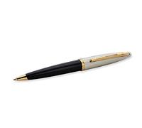 Waterman Carène Deluxe Ballpoint Pen | Gloss Black & Silver Plated with 23k Gold Clip | Medium Point with Blue Ink Cartridge | Gift Box