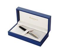 Waterman Carène Deluxe Fountain Pen | Gloss Black & Silver Plated with 23k Gold Clip | Fine Nib with Blue Ink Cartridge | Gift Box