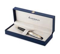Waterman Expert Ballpoint pen | Metal & Black Lacquer with Gold trim & Chiselled cap | Medium tip | Blue Ink | Gift Box