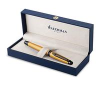 Waterman Expert Fountain Pen | Metallic Gold Lacquer with Ruthenium Trim | Fine PVD Coated Stainless Steel Nib | Blue Ink | With Gift Box