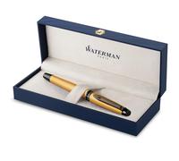 Waterman Expert Fountain Pen | Metallic Gold Lacquer with Ruthenium Trim | Medium PVD Coated Stainless Steel Nib | Blue Ink | With Gift Box