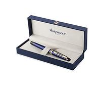 Waterman Expert Luxury Fountain Pen - Dark Blue with 23K Gold Trim - 18K Solid Gold Medium Nib - Gift Boxed