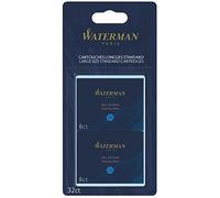 Waterman Fountain Pen Refill Ink Cartridges | Long Standard | Serenity Blue | 32 Count