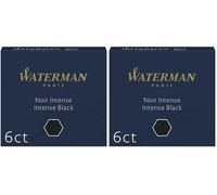 Waterman Fountain Pen Refill Ink Cartridges | Standard International (Short) | Intense Black | 6 Count (Pack of 2)