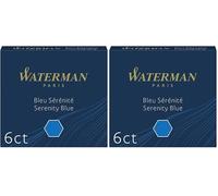 Waterman Fountain Pen Refill Ink Cartridges | Standard International (Short) | Serenity Blue | 6 Count (Pack of 2)