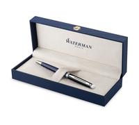 WATERMAN Hémisphère Ballpoint Pen | Black & Blue Lacquer with Palladium Coated Trim | Medium Point | Blue Ink | Gift Box