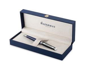 Waterman Hémisphère Ballpoint Pen | Black & Blue Lacquer with Palladium Coated Trim | Medium Point | Blue Ink | Gift Box