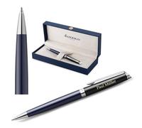 Waterman Hémisphère Engraved Ballpoint Pen - Personalised Luxury Writing Instrument - Elegant Gift for Men and Women - Blue Ink (Block Black & Blue)