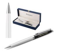 Waterman Hémisphère Engraved Ballpoint Pen - Personalised Luxury Writing Instrument - Elegant Gift for Men and Women - Blue Ink (Block Black & White)