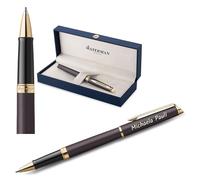 Waterman Hémisphère Engraved Rollerball Pen - Personalised Luxury Writing Instrument - Elegant Gift for Men and Women - Blue Ink (Lava Black G.T.)