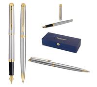 Waterman Hémisphère Fountain Pen & Ballpoint Pen Set with Engraving - Luxury Writing Set, Personalised as a Gift for Birthday, Anniversary and Christmas Gifts (Stainless Steel G.T.)