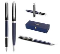 Waterman Hémisphère Fountain Pen & Ballpoint Pen Set with Engraving - Luxury Writing Set, Personalised as a Gift for Birthday, Anniversary and Christmas Gifts (Block Black-BLUE)