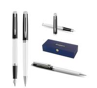 Waterman Hémisphère Fountain Pen & Ballpoint Pen Set with Engraving - Luxury Writing Set, Personalised as a Gift for Birthday, Anniversary and Christmas Gifts (Block Black-White)