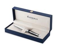 Waterman Hémisphère Fountain Pen | Black & White Lacquer with Palladium Coated Trim | Stainless steel Medium Nib | Blue Ink | Gift Box