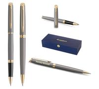 Waterman Hémisphère Rollerball Pen & Ballpoint Pen Set with Engraving - Personalised Luxury Writing Set for Birthday, Anniversary & Christmas (Stone Grey G.T.)