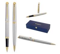 Waterman Hémisphère Rollerball Pen & Ballpoint Pen Set with Engraving - Personalised Luxury Writing Set for Birthday, Anniversary & Christmas (Stainless Steel G.T.)