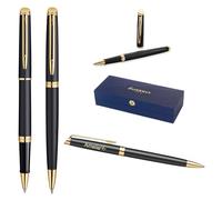 Waterman Hémisphère Rollerball Pen & Ballpoint Pen Set with Engraving - Personalised Luxury Writing Set for Birthday, Anniversary & Christmas (Matte Black G.T.)
