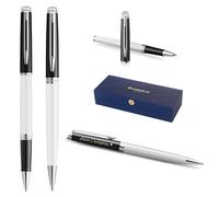 Waterman Hémisphère Rollerball Pen & Ballpoint Pen Set with Engraving - Personalised Luxury Writing Set for Birthday, Anniversary & Christmas (Block Black-White)