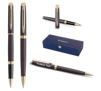 Waterman Hémisphère Rollerball Pen & Ballpoint Pen Set with Engraving - Personalised Luxury Writing Set for Birthday, Anniversary & Christmas (Lava Black G.T.)