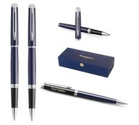 Waterman Hémisphère Rollerball Pen & Ballpoint Pen Set with Engraving - Personalised Luxury Writing Set for Birthday, Anniversary & Christmas (Block Black-BLUE)