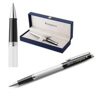 Waterman Hémisphère Rollerball Pen with Engraving - Personalised Luxury Writing Instrument - Elegant Writing Pen as a Gift for Men and Women, Blue Ink (Block Black & White)