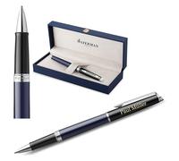 Waterman Hémisphère Rollerball Pen with Engraving - Personalised Luxury Writing Instrument - Elegant Writing Pen as a Gift for Men and Women, Blue Ink (Block Black & Blue)