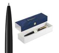 Waterman Impression Ballpoint Pen | Medium Tip with Blue Ink Refill | Black Lacquer with Gold-Coated Trim | Gift Box