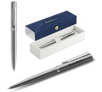 Waterman Impression Engraved Ballpoint Pen - Personalised Luxury Writing Instrument - Elegant Writing Pen Gift for Men & Women Blue Ink (Stainless Steel CT)