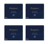 Waterman S0110910 - 4 cases with 8 large capacity ink cartridges, blue, ink erasable (4 packs of 8 blue)