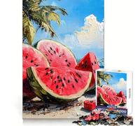 Watermelon Beach Painting 1000 Piece Jigsaw Puzzles for Teenagers Logical Skill Leisurely Pursuit Precise Join Fine Xmas Gift (38x26cm)