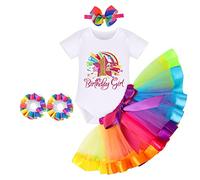 Watermelon Birthday Decoration, Cake Smash Outfit 1st Birthday Outfits for Baby Girls Romper Princess Tutu Dress First Birthday Photo Shoot Summer Clothes Stars-Birthday girl(4pcs) 1Year