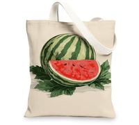 Watermelon Canvas Tote Bags, Fun Fruit Design Reusable Grocery Bags, Colorful Summer Lightweight Washable Shoulder Strap Canvas Bags for Shopping Beach Picnic 13x15 Inch
