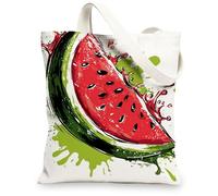 Watermelon Canvas Tote Bags, Fun Fruit Pattern Reusable Grocery Bags, Vibrant Lightweight Washable Shoulder Strap Canvas Bags for Travel Beach Picnic 13x15 Inch