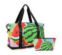 Watermelon Colorful Large Bag with Wet Pocket Adjustable Strap Gym Bag for Trekking 2 Pcs Set for men women