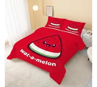 Watermelon Coverless Duvet Single 7.5 Tog, Cute Cartoon Soft Hypoallergenic Quilt for Kids Boys Girls, Red Lightweight Comforter Set for All Seasons, Easy Care Bedding Single Bed Size R&12