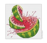 Watermelon Cross Stitch Kit with DMC Threads & Fabric, Sketch Watercolour Style Embroidery Pattern of Summer Fruit Splash of Colour Bright Melon Kitchen